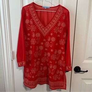 Antonio Melani Sheer Tunic Top with Embroidery‎ Size Small